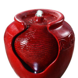 Teamson Home Garden Outdoor Water Feature, Floor Water Fountain, Glazed Pot Design, With Led Lights - Red - thumbnail 6