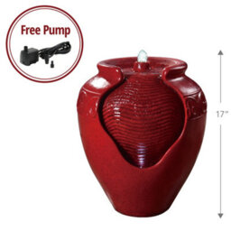 Teamson Home Garden Outdoor Water Feature, Floor Water Fountain, Glazed Pot Design, With Led Lights - Red - thumbnail 5