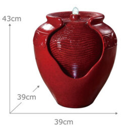 Teamson Home Garden Outdoor Water Feature, Floor Water Fountain, Glazed Pot Design, With Led Lights - Red - thumbnail 4