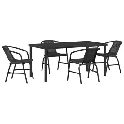 Berkfield Modern Garden Dining Set 5 Pcs Black Poly Rattan