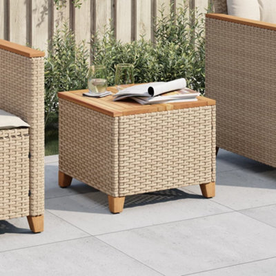 Walplus Garden Table Beige 45X45X37 Cm Poly Rattan Acacia Wood - image 1