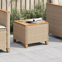 Walplus Garden Table Beige 45X45X37 Cm Poly Rattan Acacia Wood - thumbnail 1