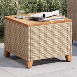 Walplus Garden Table Beige 45X45X37 Cm Poly Rattan Acacia Wood - thumbnail 4