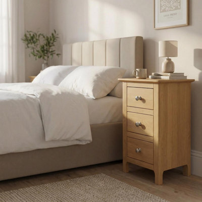 Fwstyle Pair Of 2 Ready Assembled Taberno 3 Drawer Bedside Chest Of Drawers Nightstands Natural Oak (H) 58 (W) 34 (D) 35Cm - image 1