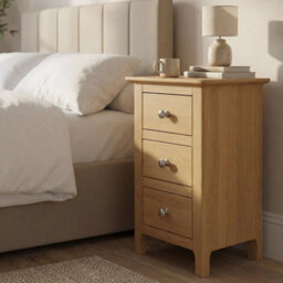 Fwstyle Pair Of 2 Ready Assembled Taberno 3 Drawer Bedside Chest Of Drawers Nightstands Natural Oak (H) 58 (W) 34 (D) 35Cm - thumbnail 2
