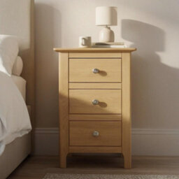 Fwstyle Pair Of 2 Ready Assembled Taberno 3 Drawer Bedside Chest Of Drawers Nightstands Natural Oak (H) 58 (W) 34 (D) 35Cm - thumbnail 3