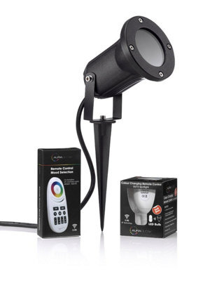 Auraglow Deep Recessed Ip54 Gu10 Holder Garden Spike Light Outdoor Uplighter & Rf Remote Control Colour Changing Led Light - image 1