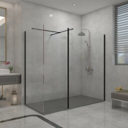 Sundaze Matt Black Walk In Wet Room Shower Enclosure 1000mm & 800mm & 300mm Flipper Panel With 1600X800mm Anthracite Shower Tray - thumbnail 1