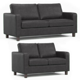 Furnishings For Less UK York Black Faux Leather Boxed Arm Sofa Suite 3 + 2 Sofas - thumbnail 1