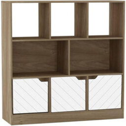 Urbn-Living Urbnliving Asymmetrical 8 Cube Oak Bookcase Freestanding Storage Unit With 3 Line Design Doors - White - thumbnail 1