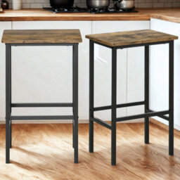 FURNOLD Set Of 2 Kitchen Counter Height Breakfast Bar Stools With Footrest Brown - thumbnail 2