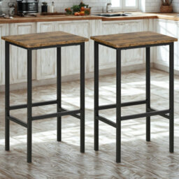 FURNOLD Set Of 2 Kitchen Counter Height Breakfast Bar Stools With Footrest Brown - thumbnail 1