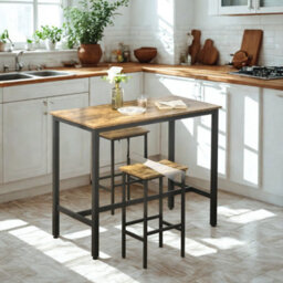 FURNOLD Set Of 2 Kitchen Counter Height Breakfast Bar Stools With Footrest Brown - thumbnail 4