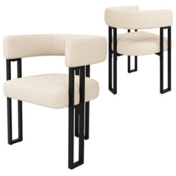 Btm Dining Chairs Set Of 2, Fabric Upholstered, Curved Backrest, Beige - thumbnail 5