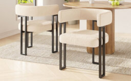 Btm Dining Chairs Set Of 2, Fabric Upholstered, Curved Backrest, Beige - thumbnail 3