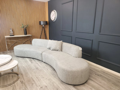 Stratus Interiors Miami Boucle Corner Sofa Curved Cinema Style - Silver Grey -6 Seater - image 1