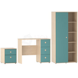 Lassic Junior Vida Neptune Blue & Oak 3 Piece Bedroom Furniture Set - Desk, Bedside Table, Wardrobe - thumbnail 9