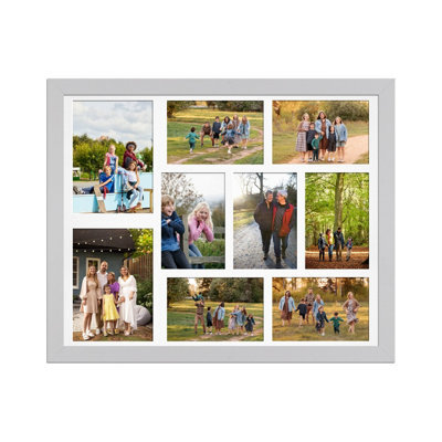 AK Frames 20X16 Light Grey Modern Multi Photo Frame With White Mount - Holds 9 Apertures (2X) 7X5, (7X) 6X4 Photos - image 1