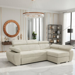 Boston Mini Premium Right Hand Corner Sofa Bed Beige Corduroy Upholstery With Storage And Bonell Spring Support - thumbnail 1