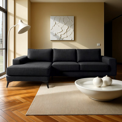 Abakus Direct Venice Corner Sofa In Black Left Facing With Deep Seats And Extra-Wide Padded Arms - image 1
