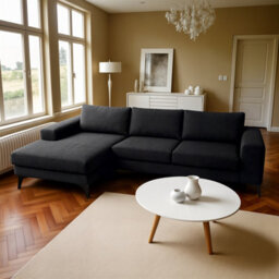 Abakus Direct Venice Corner Sofa In Black Left Facing With Deep Seats And Extra-Wide Padded Arms - thumbnail 2