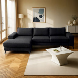 Abakus Direct Venice Corner Sofa In Black Left Facing With Deep Seats And Extra-Wide Padded Arms - thumbnail 3