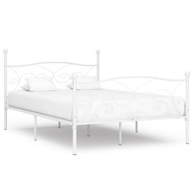 Berkfield Bed Frame With Slatted Base White Metal 140X200 Cm - image 1