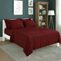 Plain Poly Cotton Easy Care Fitted Flat Sheet Matching Pillowcases Set Red