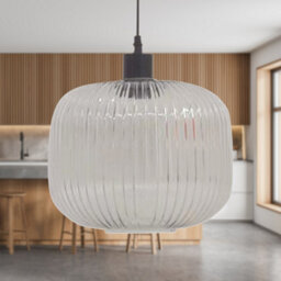 First Choice Lighting Clear Ribbed Glass Kitchen Dining Ceiling Light Pendant With Black - thumbnail 3