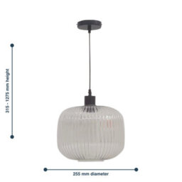 First Choice Lighting Clear Ribbed Glass Kitchen Dining Ceiling Light Pendant With Black - thumbnail 8