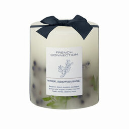 French Connection Vetivert, Eucalyptus & Sea Salt Real Dried Botanicals Infused Scented Pillar Candle, Vegetable Wax Blend - thumbnail 2