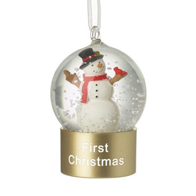 Heaven Sends Christmas First Christmas Snowman Snow Globe Decoration, 7 X 3.5 Cm, Gold Base