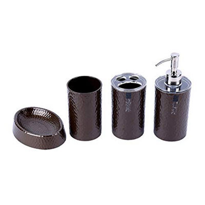 London Boutique 4 Pieces Bathroom Accessory Set Soap Dispenser Toothbrush Holder Tumbler Soap Dish White Black Brown (Brown) - image 1