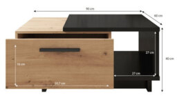 Arte Artistic Ines 04 Coffee Table - Oak Artisan & Black With Creative Storage - W900mm X H400mm X D600mm - thumbnail 3