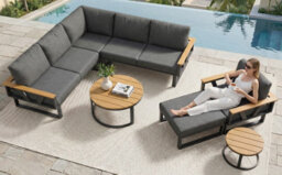 Btm Modular Garden Furniture Outdoor Sofa Set With Nesting Tables, Metal Frame, Washable Cushions - thumbnail 9
