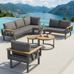 Btm Modular Garden Furniture Outdoor Sofa Set With Nesting Tables, Metal Frame, Washable Cushions - thumbnail 4