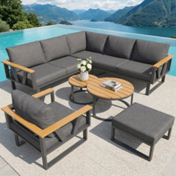 Btm Modular Garden Furniture Outdoor Sofa Set With Nesting Tables, Metal Frame, Washable Cushions - thumbnail 6