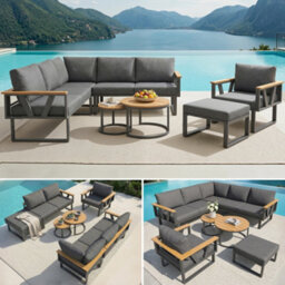 Btm Modular Garden Furniture Outdoor Sofa Set With Nesting Tables, Metal Frame, Washable Cushions - thumbnail 1