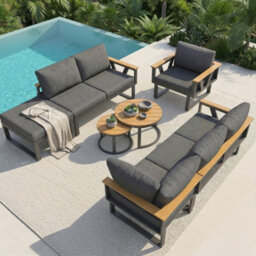 Btm Modular Garden Furniture Outdoor Sofa Set With Nesting Tables, Metal Frame, Washable Cushions - thumbnail 2