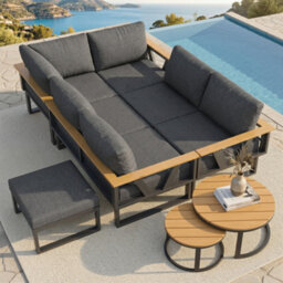 Btm Modular Garden Furniture Outdoor Sofa Set With Nesting Tables, Metal Frame, Washable Cushions - thumbnail 3