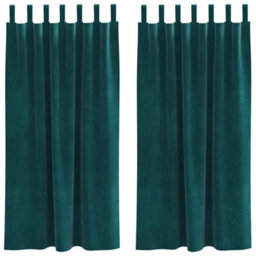 Berkfield Blackout Curtains With Hanging Loops 2 Pcs Dark Green Velvet - thumbnail 2