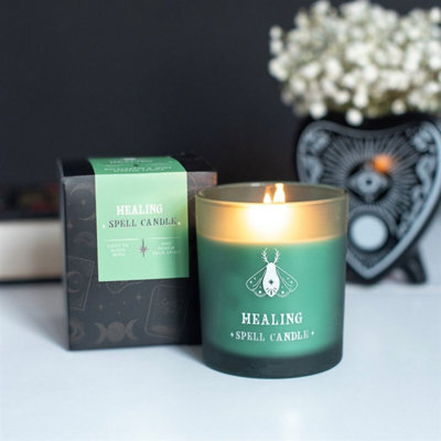 Healing Eucalyptus & Mint Scented Candle Green Glass Spell Candle - image 1
