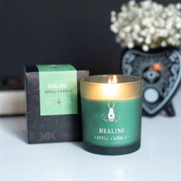 Healing Eucalyptus & Mint Scented Candle Green Glass Spell Candle - thumbnail 1