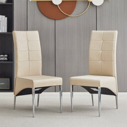 Furniture in Fashion Vesta Studded Taupe Faux Leather Dining Chairs In Pair