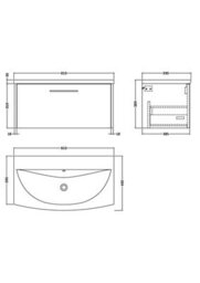 Hudson Reed Juno Wall Hung 1 Drawer Vanity Unit With Curved 1 Tap Hole Basin, Metallic Slate, 810 X 440 mm - thumbnail 7