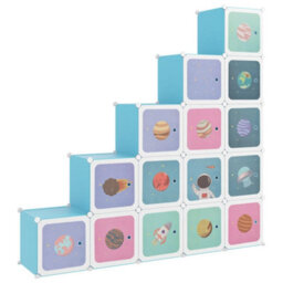 Berkfield Cube Storage Cabinet For Kids With 15 Cubes Blue Pp - thumbnail 2