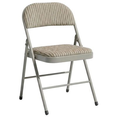Metal Folding Chair Beige Fabric Foldable Padded Seat For Home Office Chairs New 1 - image 1