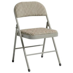 Metal Folding Chair Beige Fabric Foldable Padded Seat For Home Office Chairs New 1 - thumbnail 1