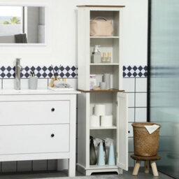 Kleankin Tall Bathroom Cabinet Storage Cupboard With Door, Adjustable Shelves - thumbnail 7