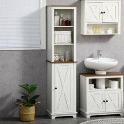 Kleankin Tall Bathroom Cabinet Storage Cupboard With Door, Adjustable Shelves - thumbnail 1